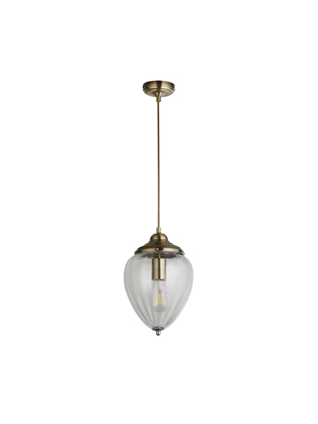 Searchlight Electric Moscow Pendant  - Antique Brass Metal & Ribbed Glass 1091AB