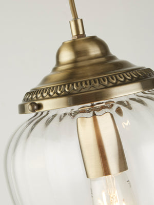 Searchlight Electric Moscow Pendant  - Antique Brass Metal & Ribbed Glass 1091AB