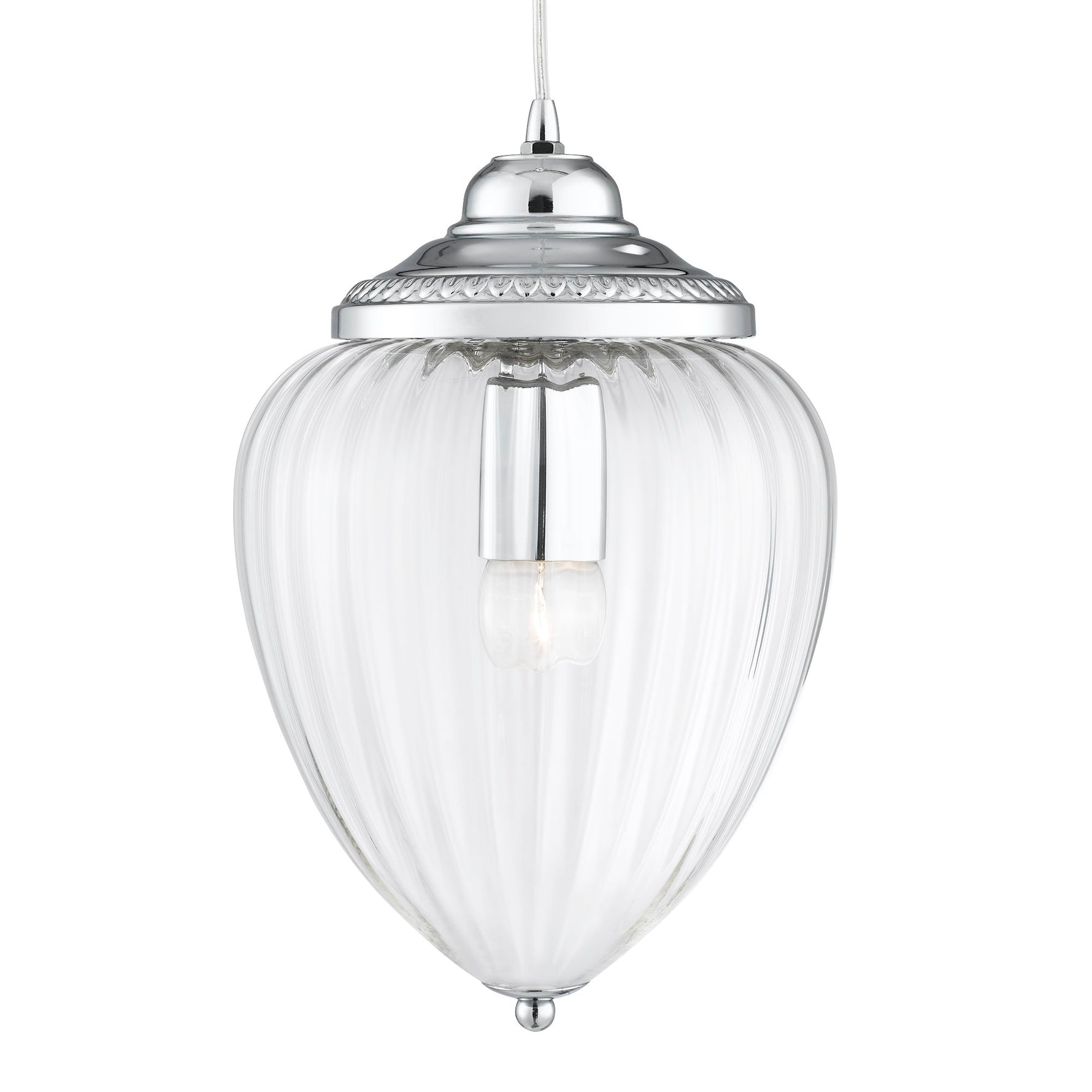 Searchlight Electric Moscow Pendant  - Chrome Metal & Ribbed Glass 1091CC