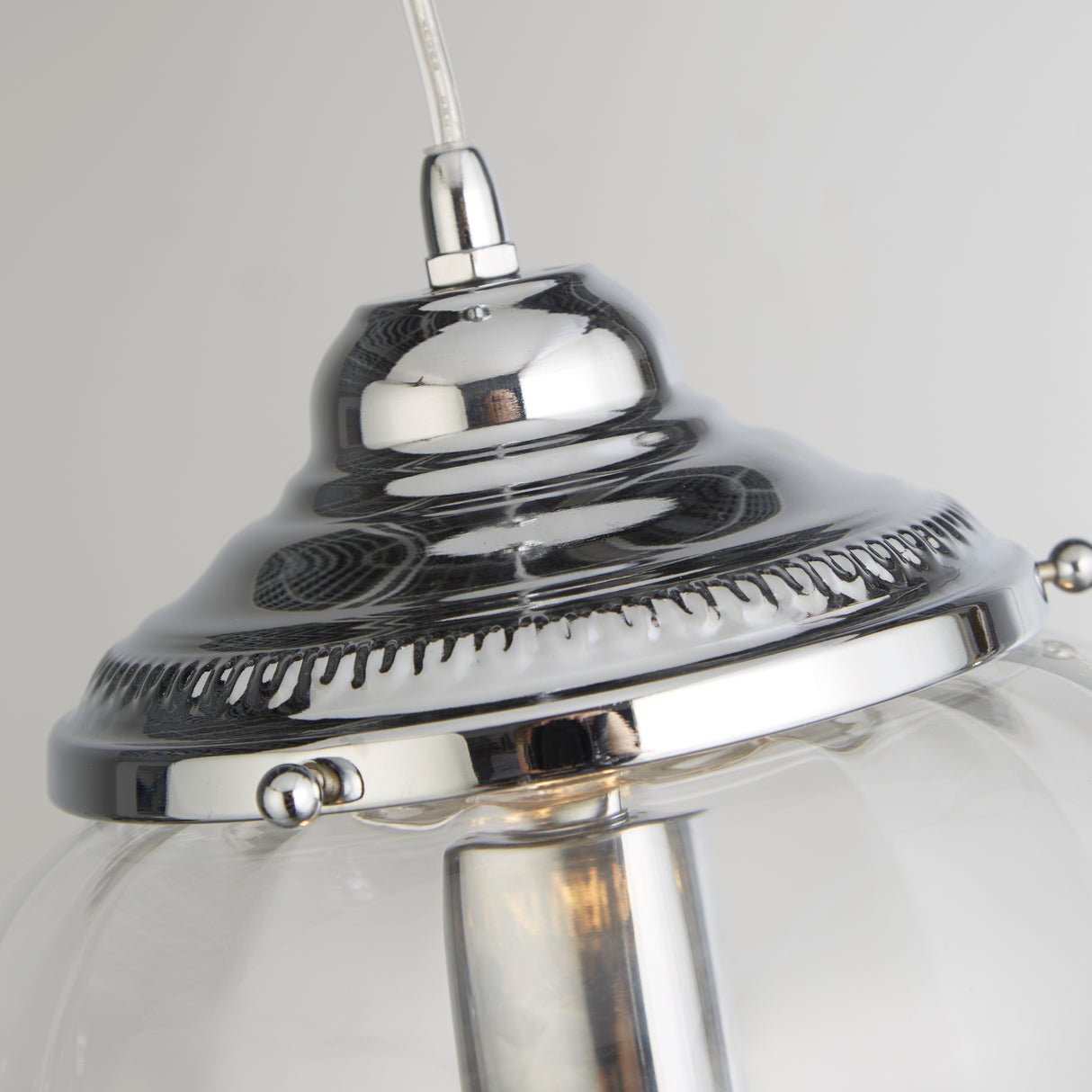 Searchlight Electric Moscow Pendant  - Chrome Metal & Ribbed Glass 1091CC