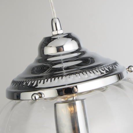 Searchlight Electric Moscow Pendant  - Chrome Metal & Ribbed Glass 1091CC