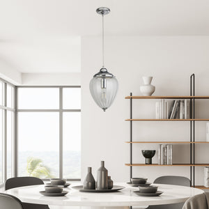 Searchlight Electric Moscow Pendant  - Chrome Metal & Ribbed Glass 1091CC