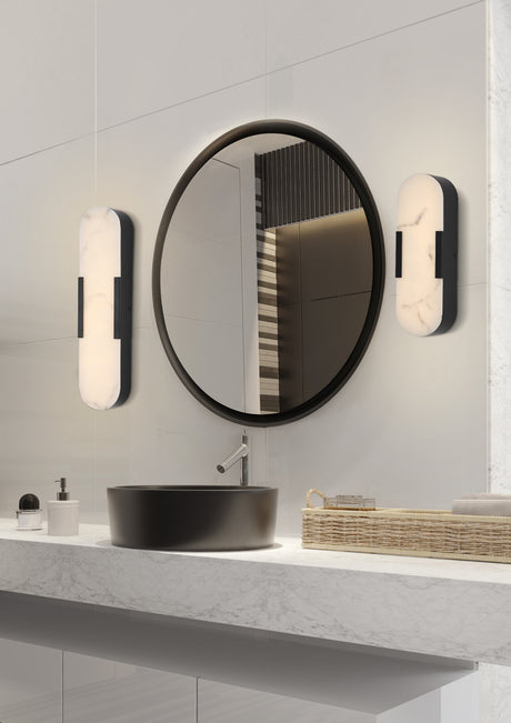 Searchlight Electric Opaline LED Wall Light, Matt Black Metal with Marble Resin 11138BK