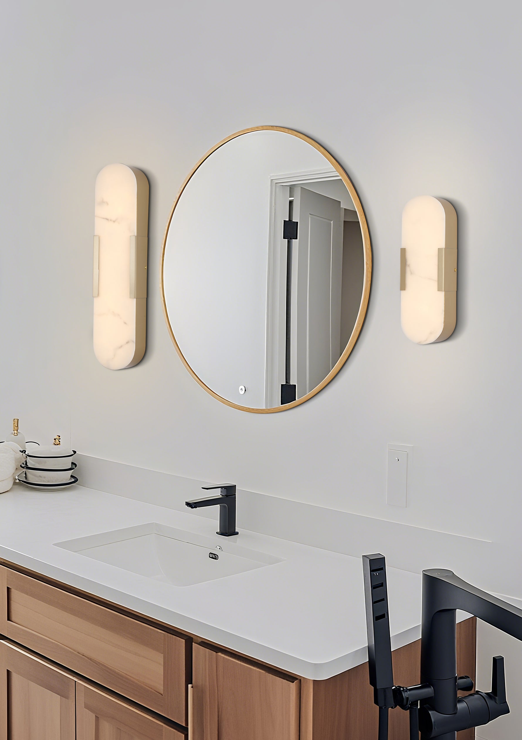 Searchlight Electric Opaline LED Wall Light, Matt Gold Metal with Marble Resin 11138GO