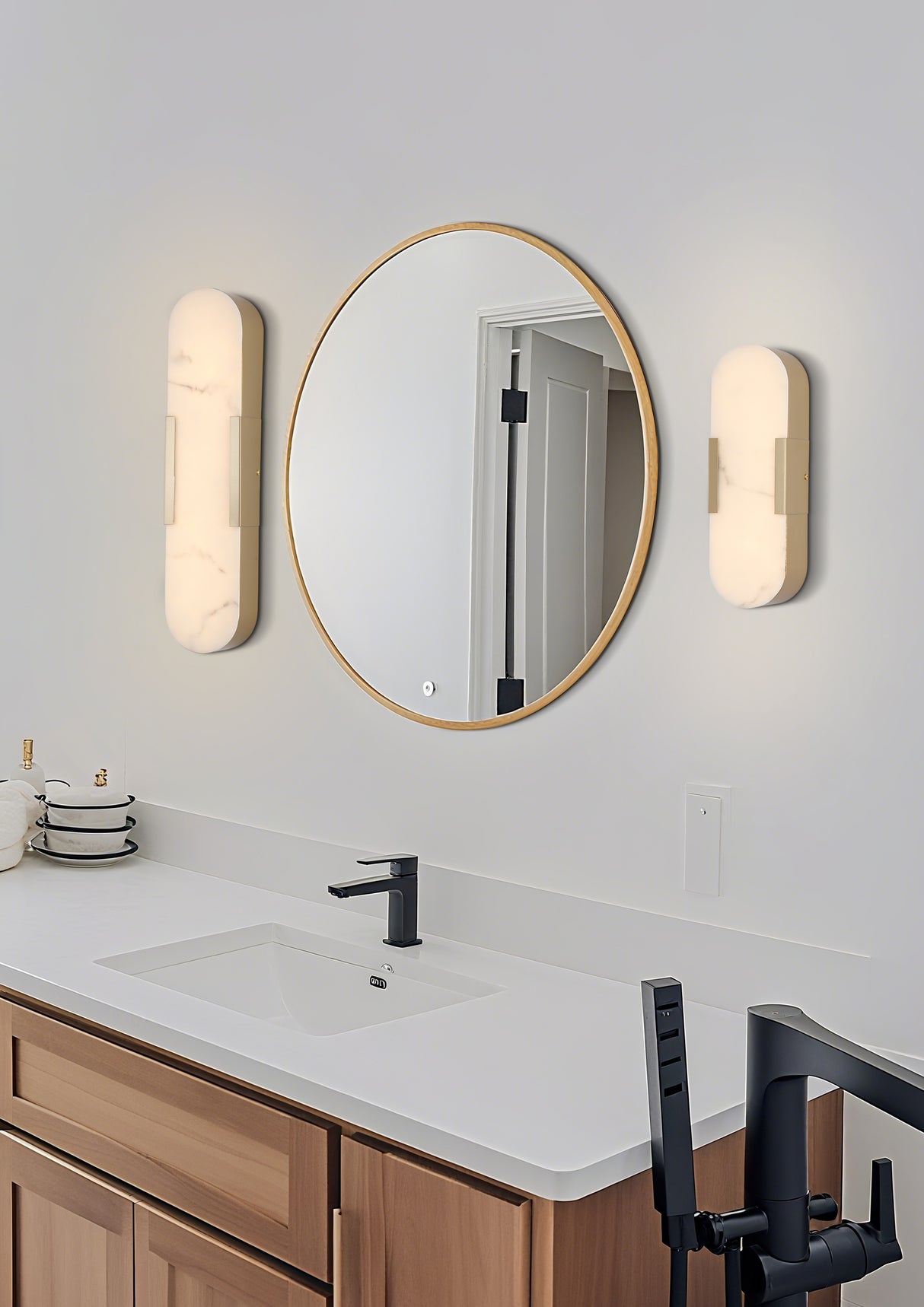 Searchlight Electric Opaline LED Wall Light, Matt Gold Metal with Marble Resin 11139GO