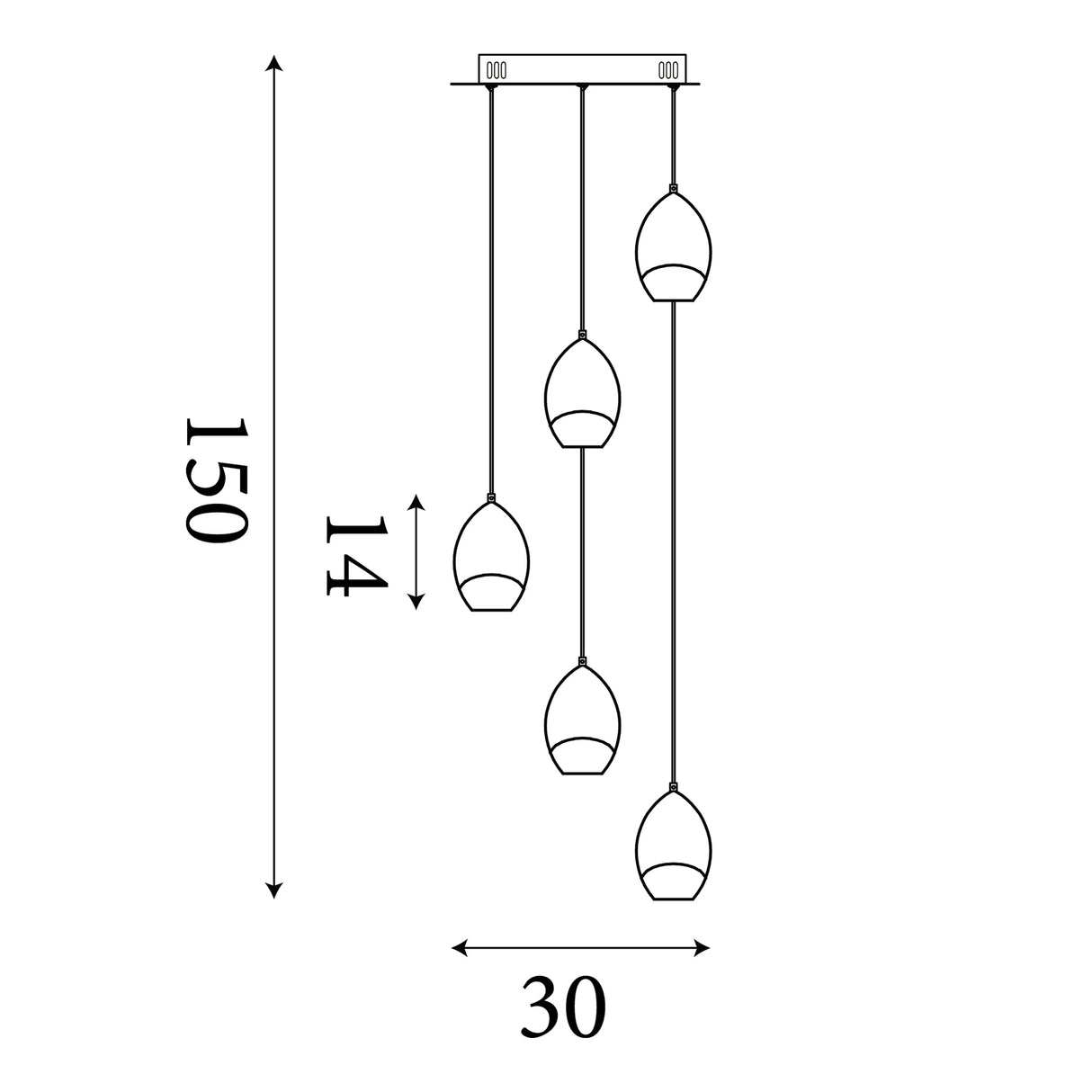 Searchlight Electric Seeds 5Lt Multi Drop Pendant, Latte Metal with Champagne Gla 11141-5LT
