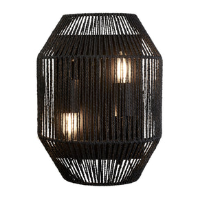Wicker 2Lt Wall Light - Matt Black Metal & Black Rope Shade
