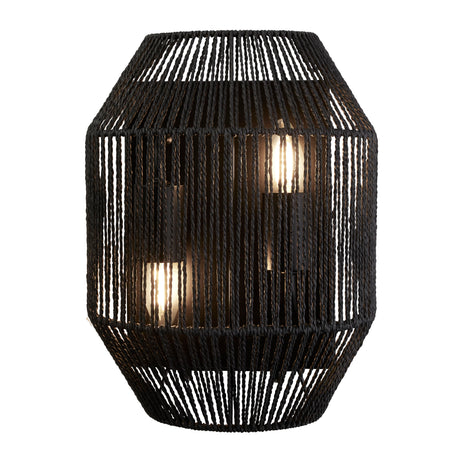 Wicker 2Lt Wall Light - Matt Black Metal & Black Rope Shade