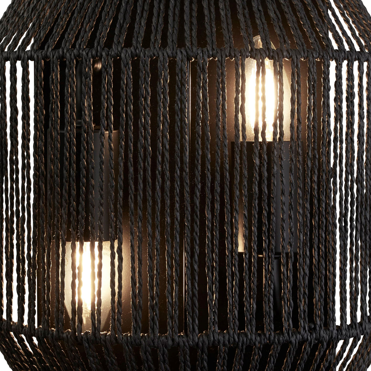 Searchlight Electric Wicker 2Lt Wall Light - Matt Black Metal & Black Rope Shade 11201-2BK