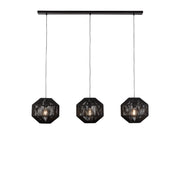 Wicker 3Lt Bar Pendant - Matt Black Metal & Black Rope Shade