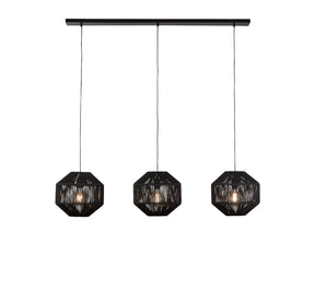 Wicker 3Lt Bar Pendant - Matt Black Metal & Black Rope Shade
