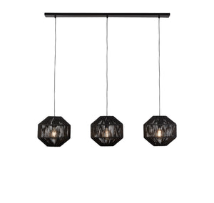 Wicker 3Lt Bar Pendant - Matt Black Metal & Black Rope Shade