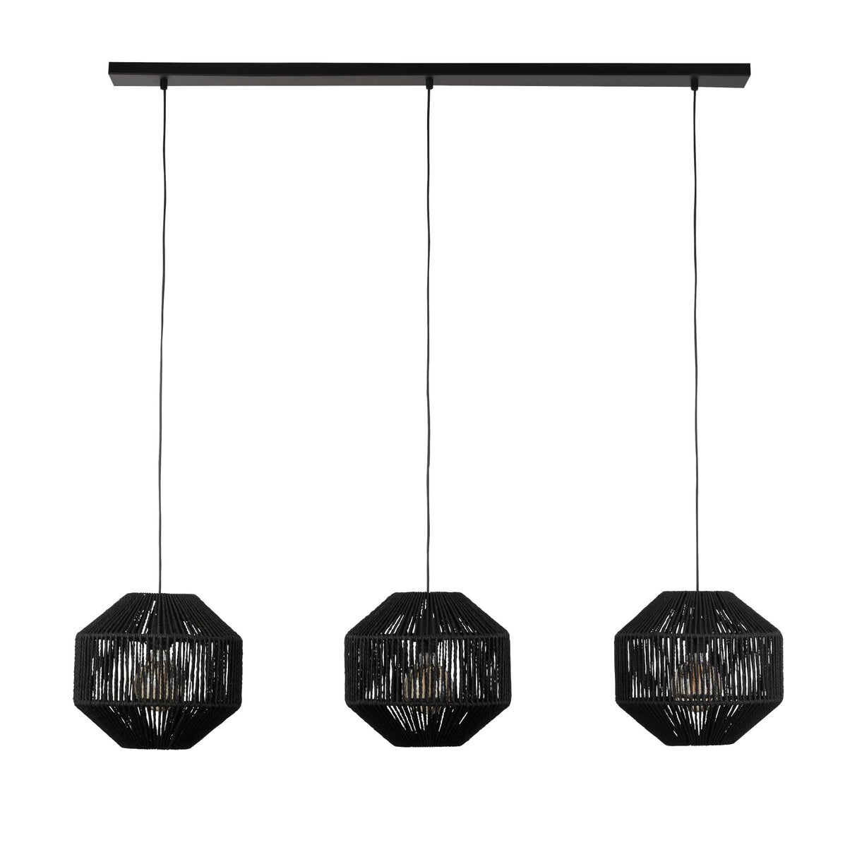 Searchlight Electric Wicker 3Lt Bar Pendant - Matt Black Metal & Black Rope Shade 11201-3BK