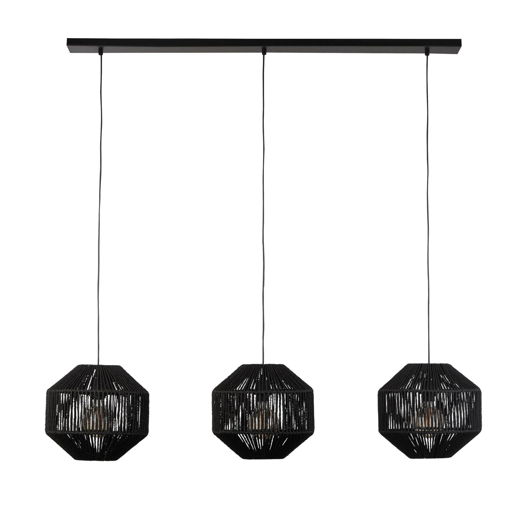 Searchlight Electric Wicker 3Lt Bar Pendant - Matt Black Metal & Black Rope Shade 11201-3BK