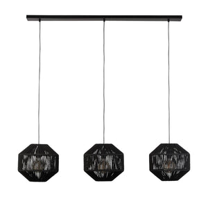 Searchlight Electric Wicker 3Lt Bar Pendant - Matt Black Metal & Black Rope Shade 11201-3BK