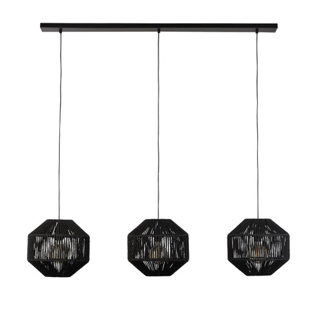 Searchlight Electric Wicker 3Lt Bar Pendant - Matt Black Metal & Black Rope Shade 11201-3BK