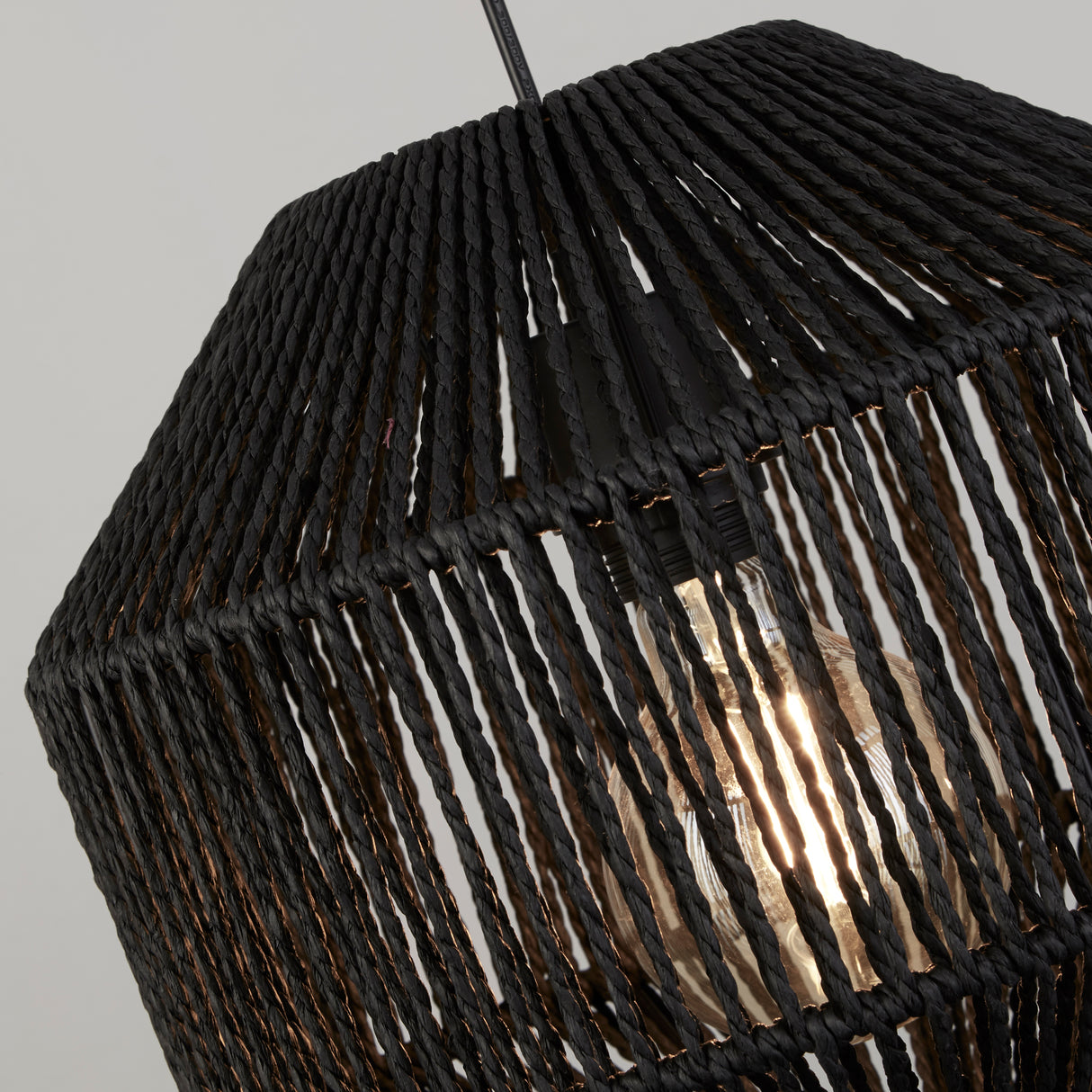 Searchlight Electric Wicker 3Lt Bar Pendant - Matt Black Metal & Black Rope Shade 11201-3BK