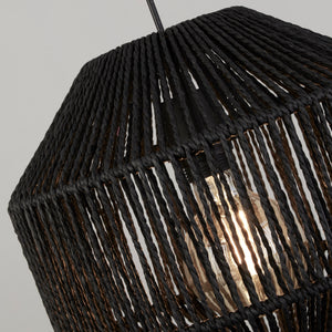 Searchlight Electric Wicker 3Lt Bar Pendant - Matt Black Metal & Black Rope Shade 11201-3BK