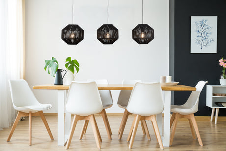 Searchlight Electric Wicker 3Lt Bar Pendant - Matt Black Metal & Black Rope Shade 11201-3BK