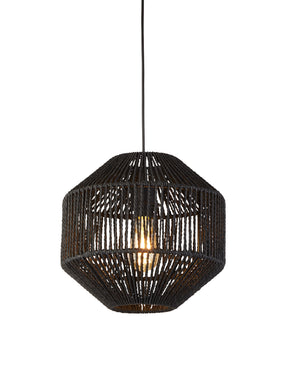 Wicker Pendant  - Matt Black Metal & Black Rope Shade