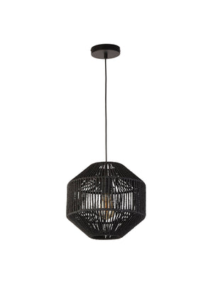 Searchlight Electric Wicker Pendant  - Matt Black Metal & Black Rope Shade 11203-1BK