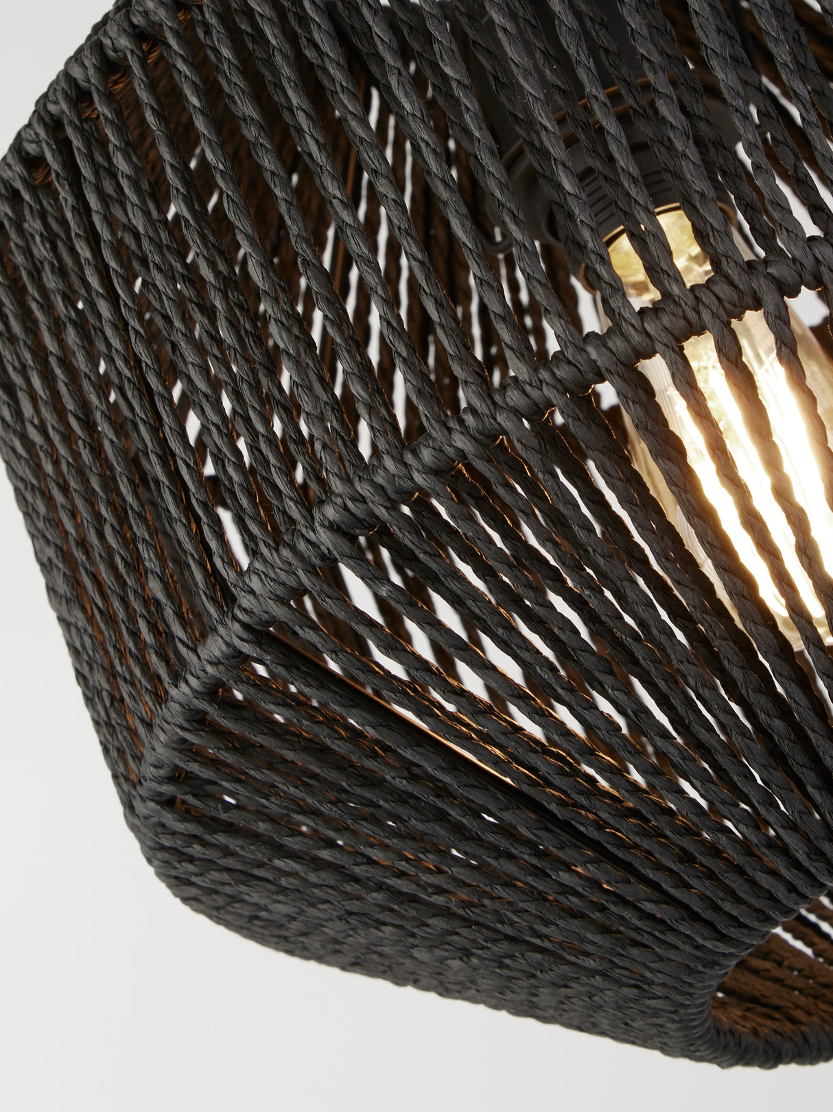 Searchlight Electric Wicker Pendant  - Matt Black Metal & Black Rope Shade 11203-1BK
