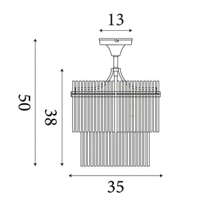 Searchlight Electric Lara 3Lt Semi Flush - Gold Metal, Clear Glass Rods 11300-3GO