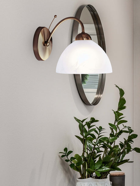 Searchlight Electric Milanese Wall Light  - Antique Brass Metal & Alabaster Glass 1131-1AB