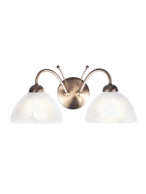 Milanese 2Lt Wall Light - Antique Brass & Alabaster Glass