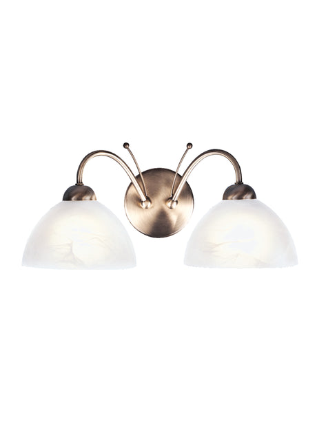 Milanese 2Lt Wall Light - Antique Brass & Alabaster Glass