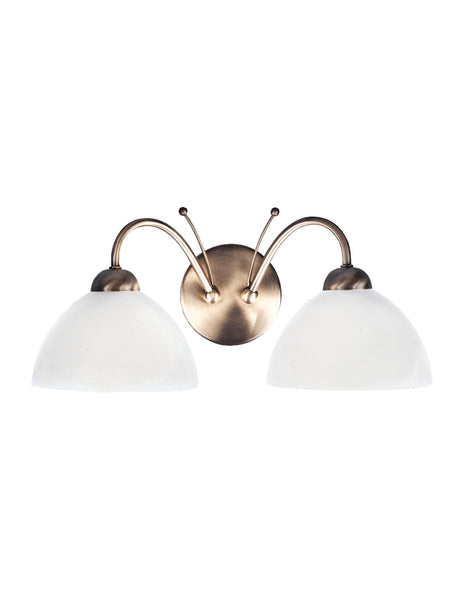 Searchlight Electric Milanese 2Lt Wall Light - Antique Brass & Alabaster Glass 1132-2AB