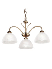 Milanese 3Lt Pendant - Antique Brass Metal & Alabaster Glass
