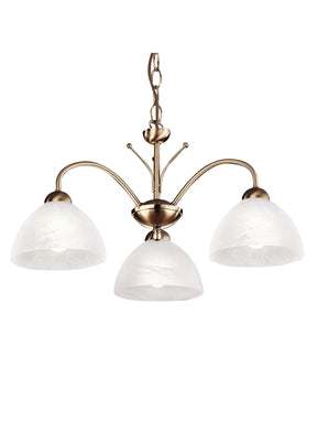 Milanese 3Lt Pendant - Antique Brass Metal & Alabaster Glass