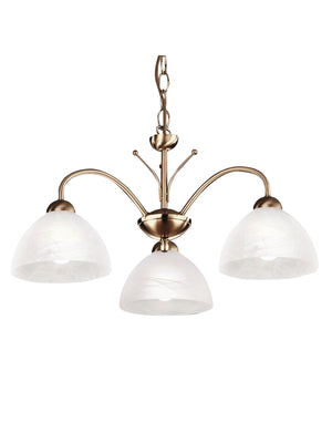 Milanese 3Lt Pendant - Antique Brass Metal & Alabaster Glass