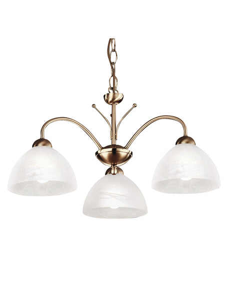 Milanese 3Lt Pendant - Antique Brass Metal & Alabaster Glass