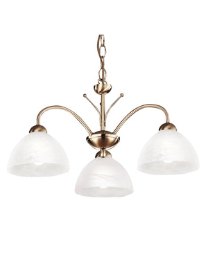 Searchlight Electric Milanese 3Lt Pendant - Antique Brass Metal & Alabaster Glass 1133-3AB