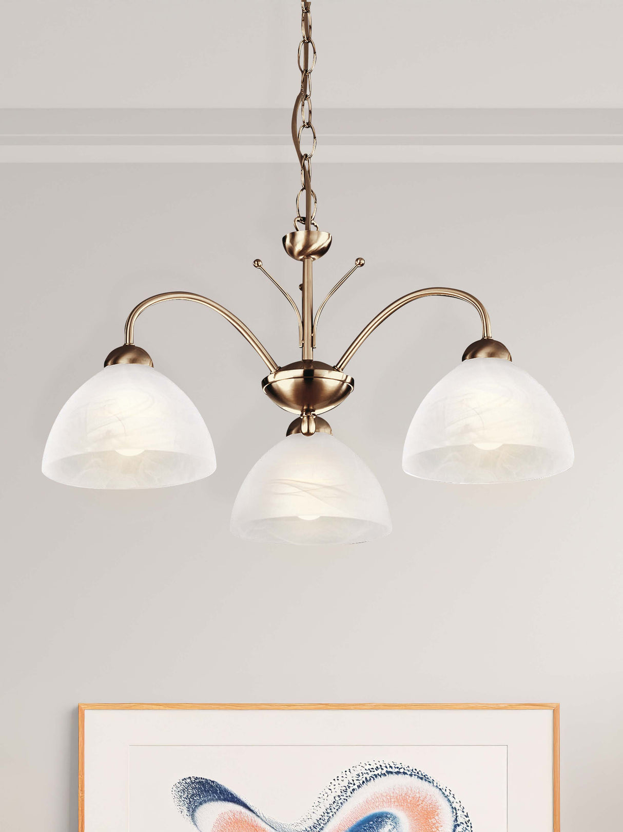 Searchlight Electric Milanese 3Lt Pendant - Antique Brass Metal & Alabaster Glass 1133-3AB