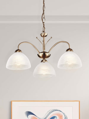 Searchlight Electric Milanese 3Lt Pendant - Antique Brass Metal & Alabaster Glass 1133-3AB
