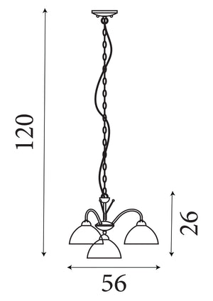 Searchlight Electric Milanese 3Lt Pendant - Antique Brass Metal & Alabaster Glass 1133-3AB