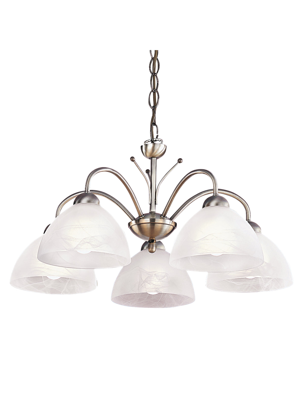 Milanese 5Lt Pendant - Antique Brass Metal & Alabaster Glass