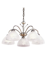 Milanese 5Lt Pendant - Antique Brass Metal & Alabaster Glass