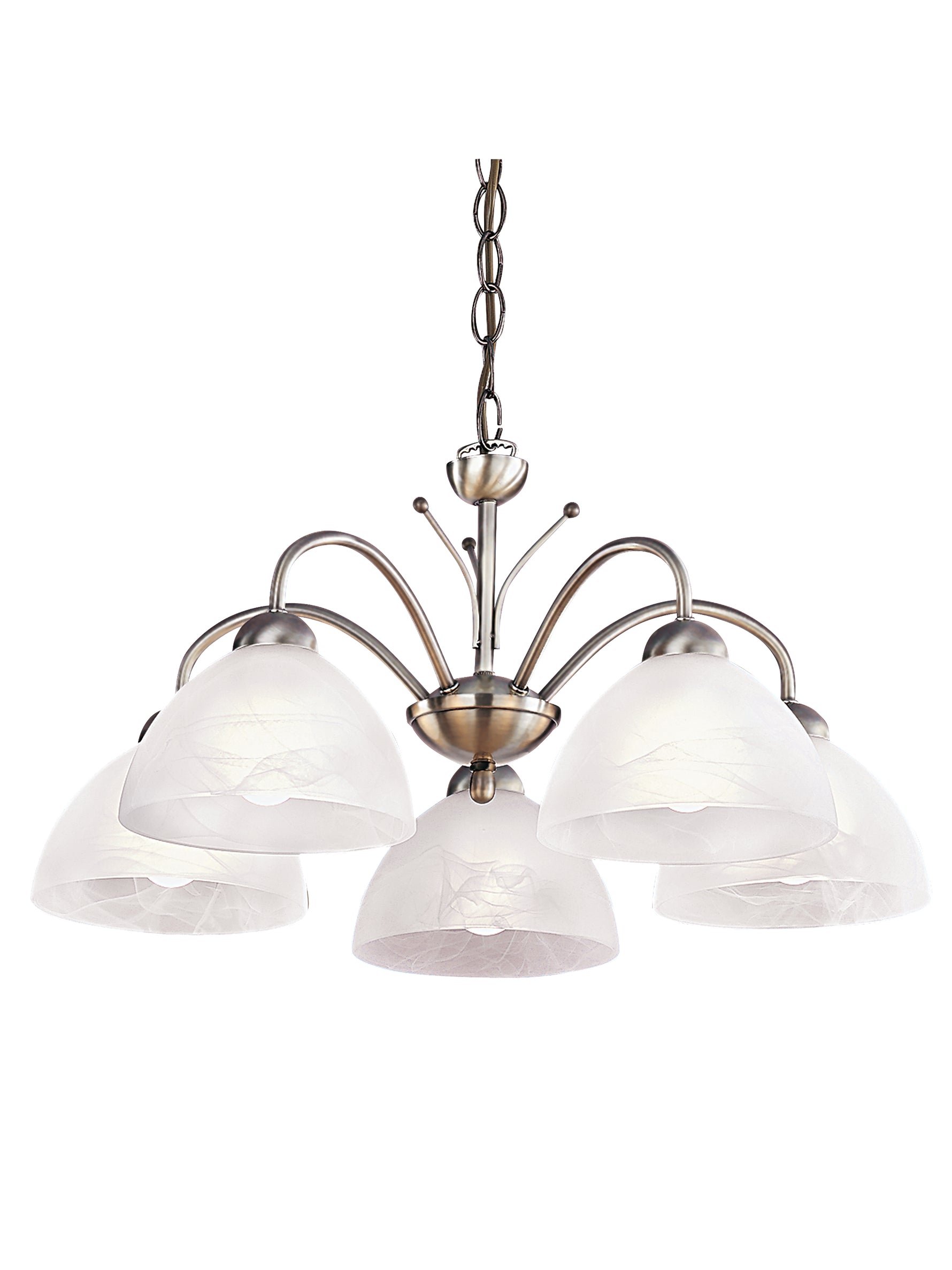Milanese 5Lt Pendant - Antique Brass Metal & Alabaster Glass