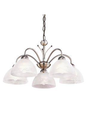 Milanese 5Lt Pendant - Antique Brass Metal & Alabaster Glass