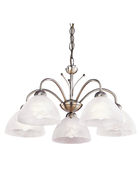 Milanese 5Lt Pendant - Antique Brass Metal & Alabaster Glass