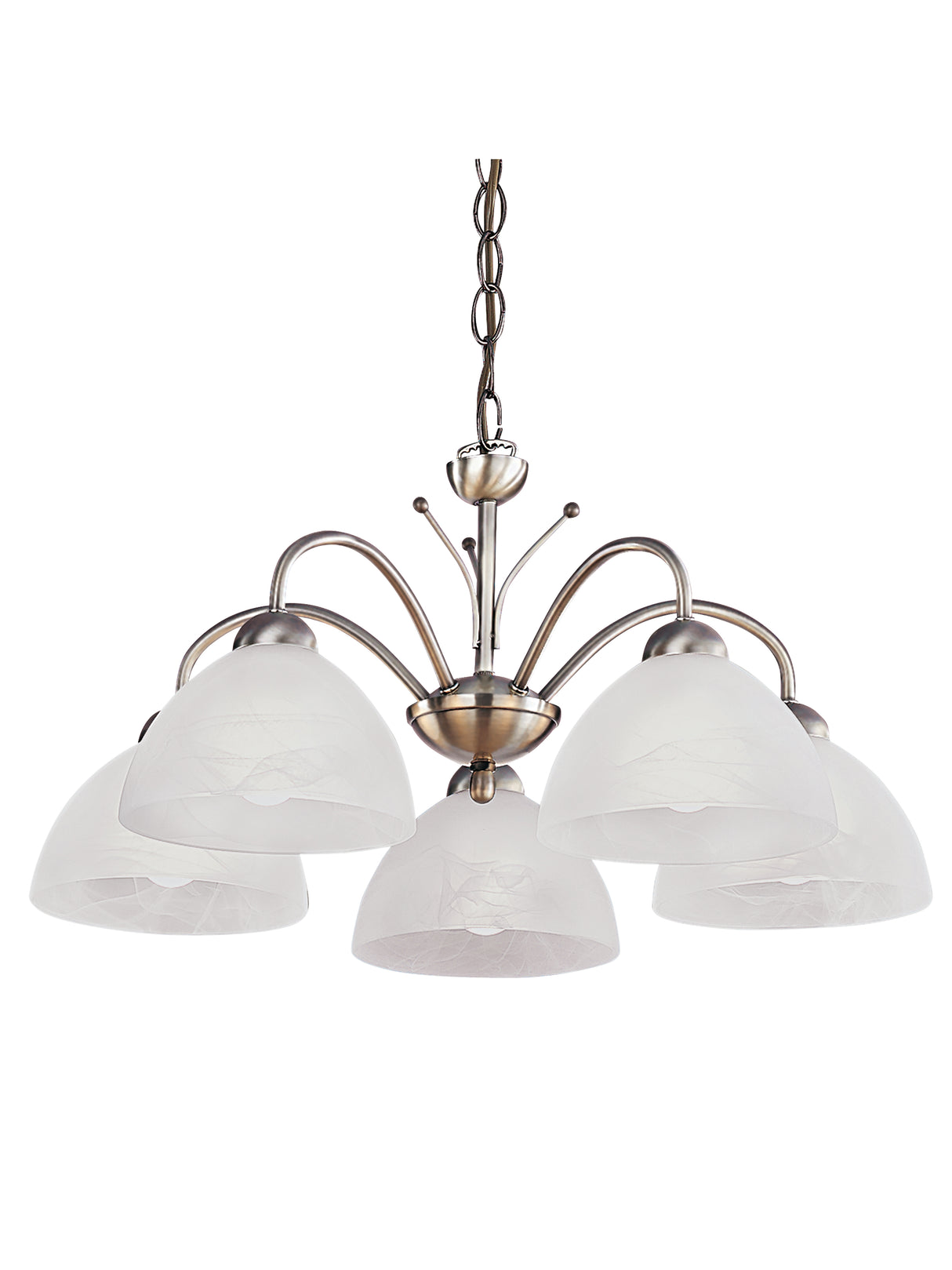 Searchlight Electric Milanese 5Lt Pendant - Antique Brass Metal & Alabaster Glass 1135-5AB