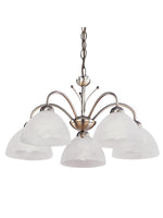 Searchlight Electric Milanese 5Lt Pendant - Antique Brass Metal & Alabaster Glass 1135-5AB