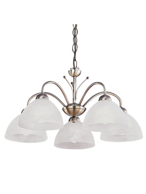 Searchlight Electric Milanese 5Lt Pendant - Antique Brass Metal & Alabaster Glass 1135-5AB
