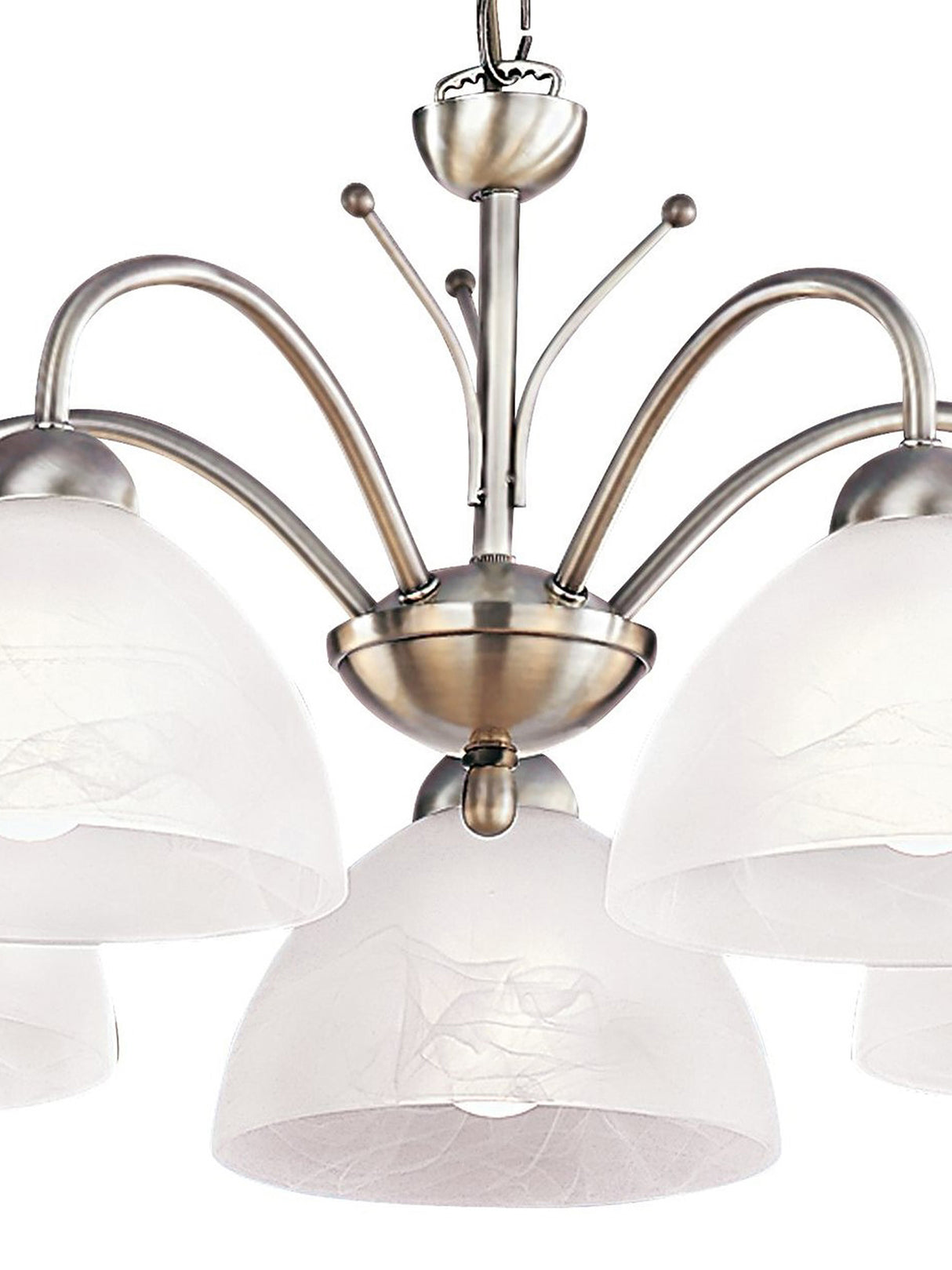 Searchlight Electric Milanese 5Lt Pendant - Antique Brass Metal & Alabaster Glass 1135-5AB