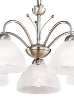 Searchlight Electric Milanese 5Lt Pendant - Antique Brass Metal & Alabaster Glass 1135-5AB