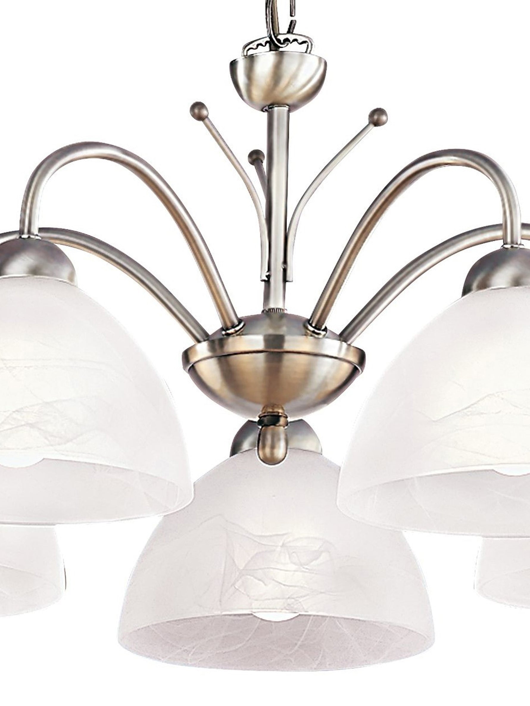 Searchlight Electric Milanese 5Lt Pendant - Antique Brass Metal & Alabaster Glass 1135-5AB